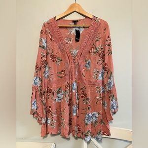 NWT Torrid Desert Sand Floral Long Sleeve Crinkle Boho Top Tunic Size 3X